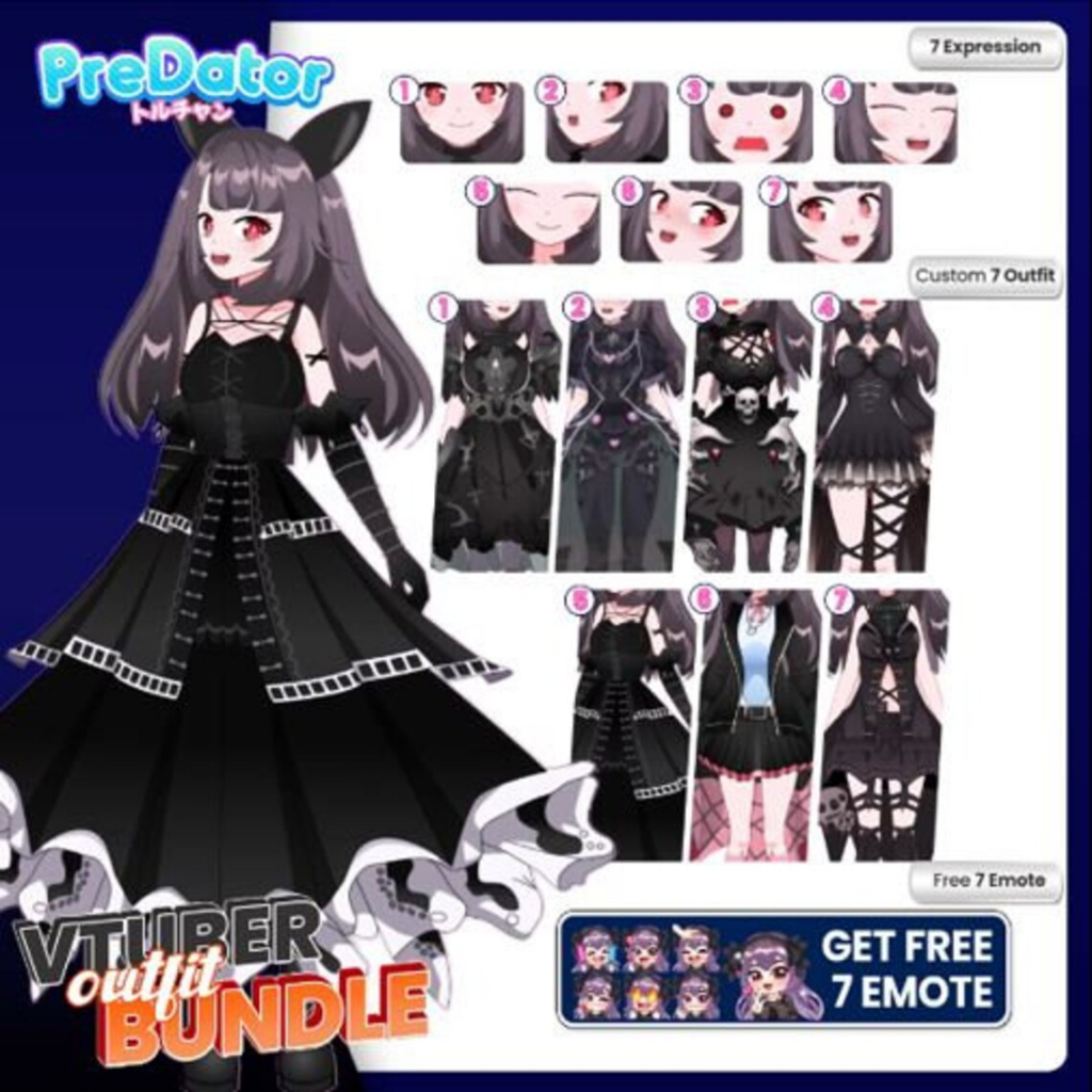 Live2D Model VTuber dengan 7 Outfit Gothic V15 - Pilihan Terbaik untuk Streaming, VTuber Model Dinam