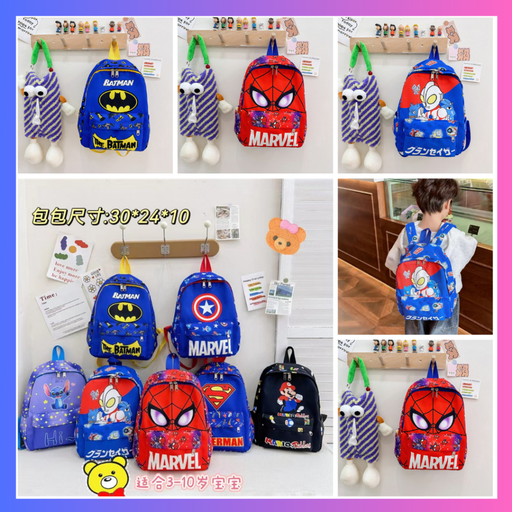 Tas Ransel Anak Laki Cowok PAUD TK Spiderman Batman Super Hero Ultraman