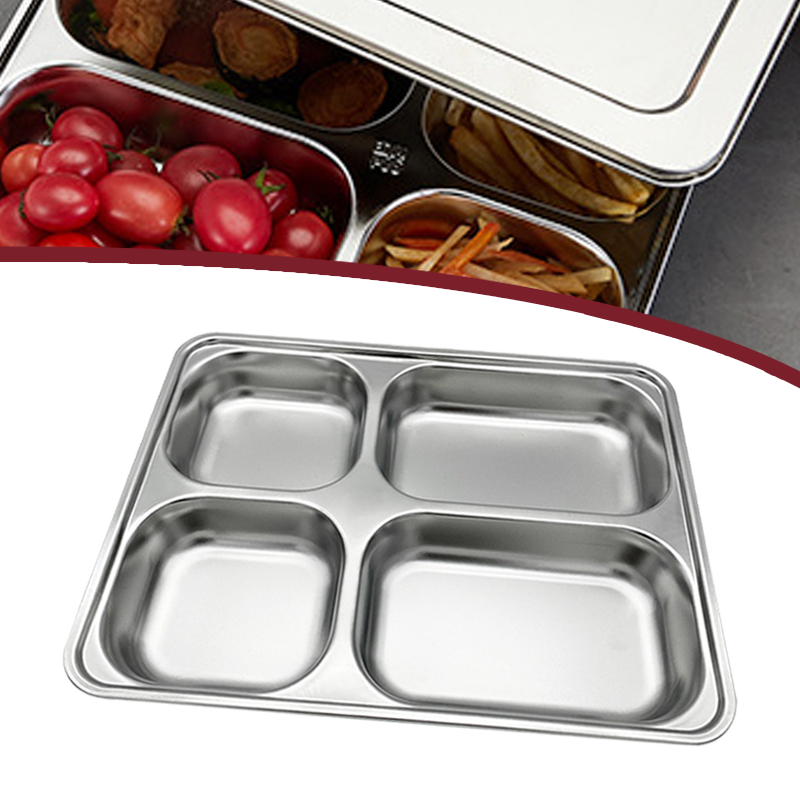 Tray Baki Piring Stainless Bento Box Stainless SUS304 Sekat Partition 4 dengan Untuk Catering Bekal 