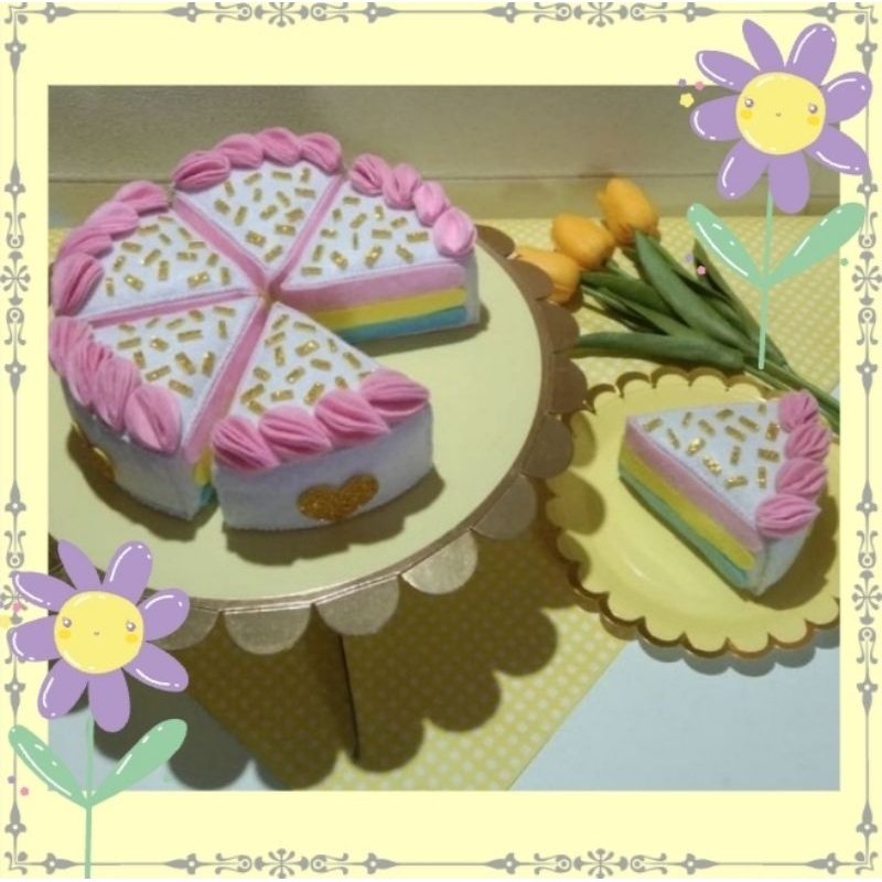 Rainbow Cake Flanel - Mainan replika makanan dari kain flanel