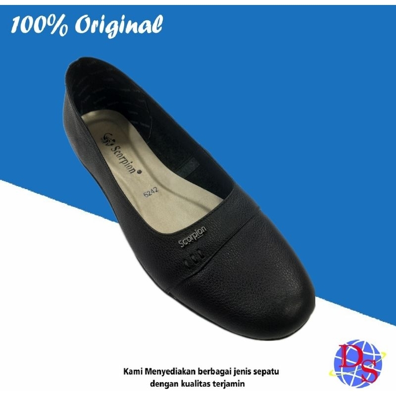 Sepatu Pantofel Kerja Flat Wanita Asli Kulit Scorpion 6242 Hitam