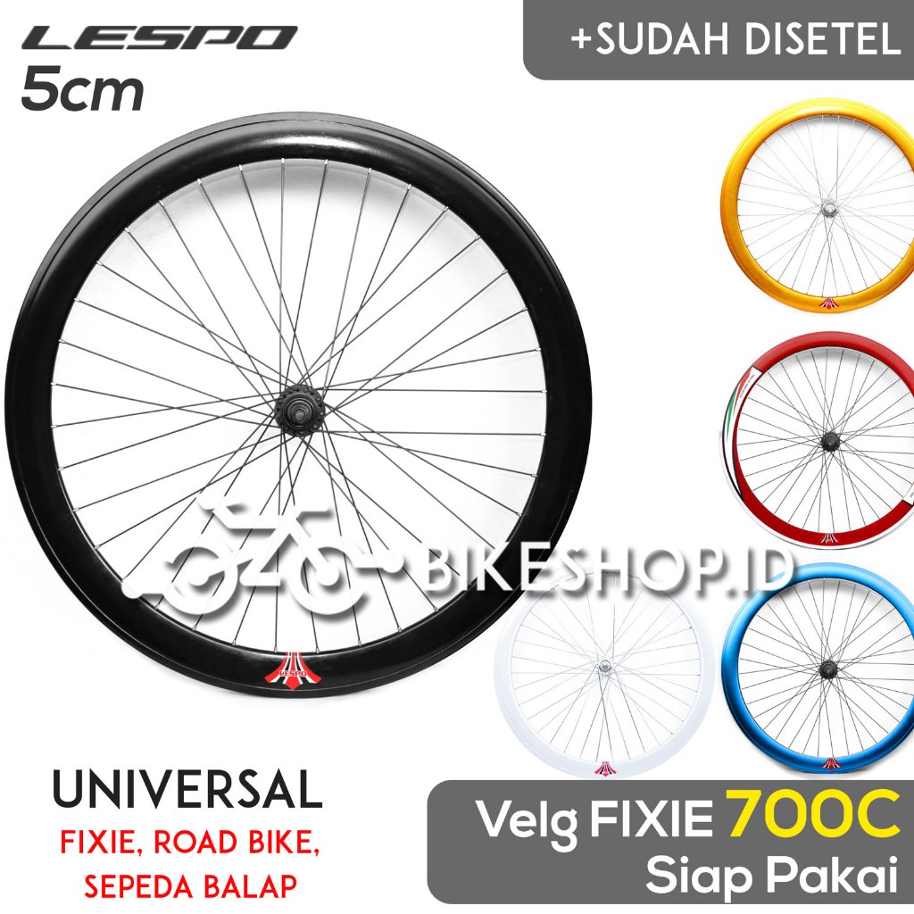 Wheelset Velg Sepeda Uk 700c 5cm Alloy Depan / Belakang Rims Roda Siap Jadi Fixie Balap Road Bike LE