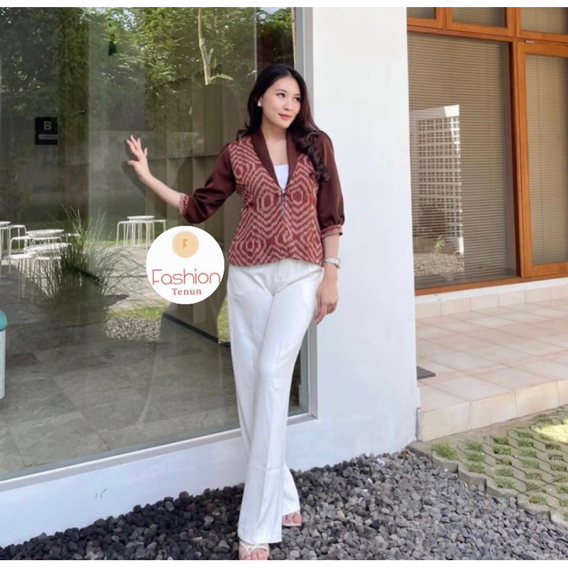 Gendis outer wanita coklat / blazer kantor / jas wanita / atasan batik tenun / outer batik tenun / s