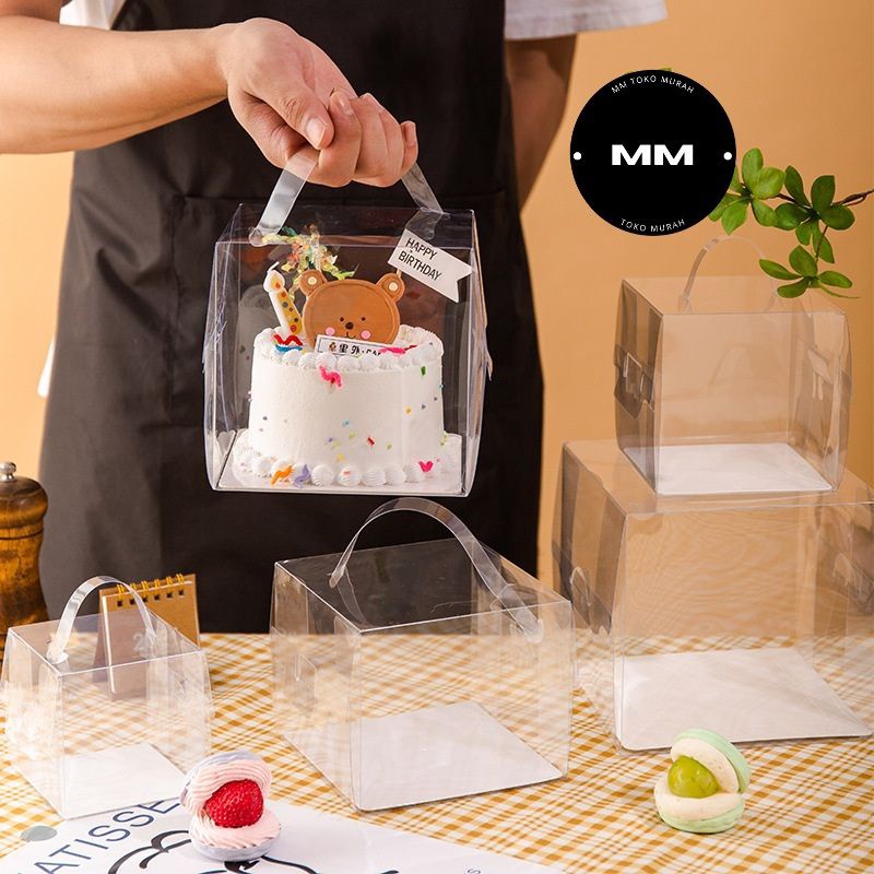 

Terlaris 5pcs 15x15x13cm dus mika kue tart dus kue bening kotak mika kue