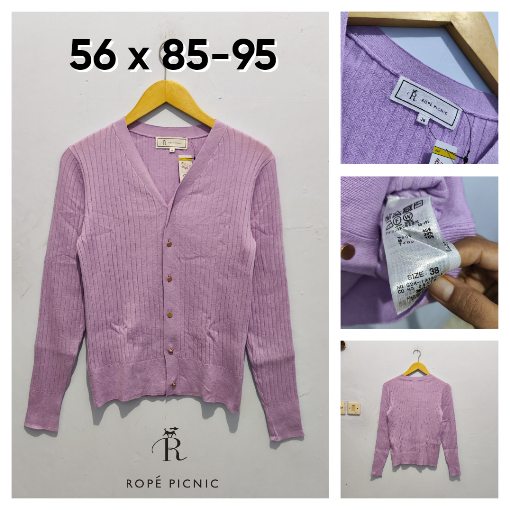 Cardigan Lidi Rope Picnic Lilac V Neck Size S Wanita Atasan Cewek Outer Knit BC165