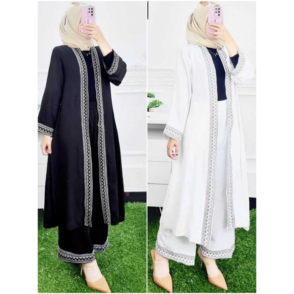 Rasya Setelan Cardigan Celana Panjang Muslimah Putih Terbaru