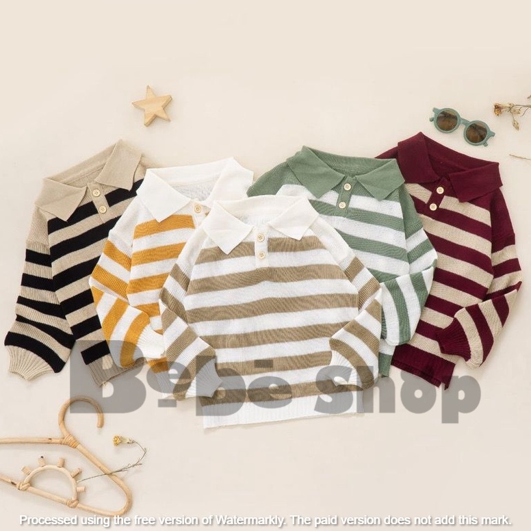 Tren Kekinian Poloo Stripe Knit anak laklaki dan perempuan banyakpilihan warna usia 2 sampai 8 tahun