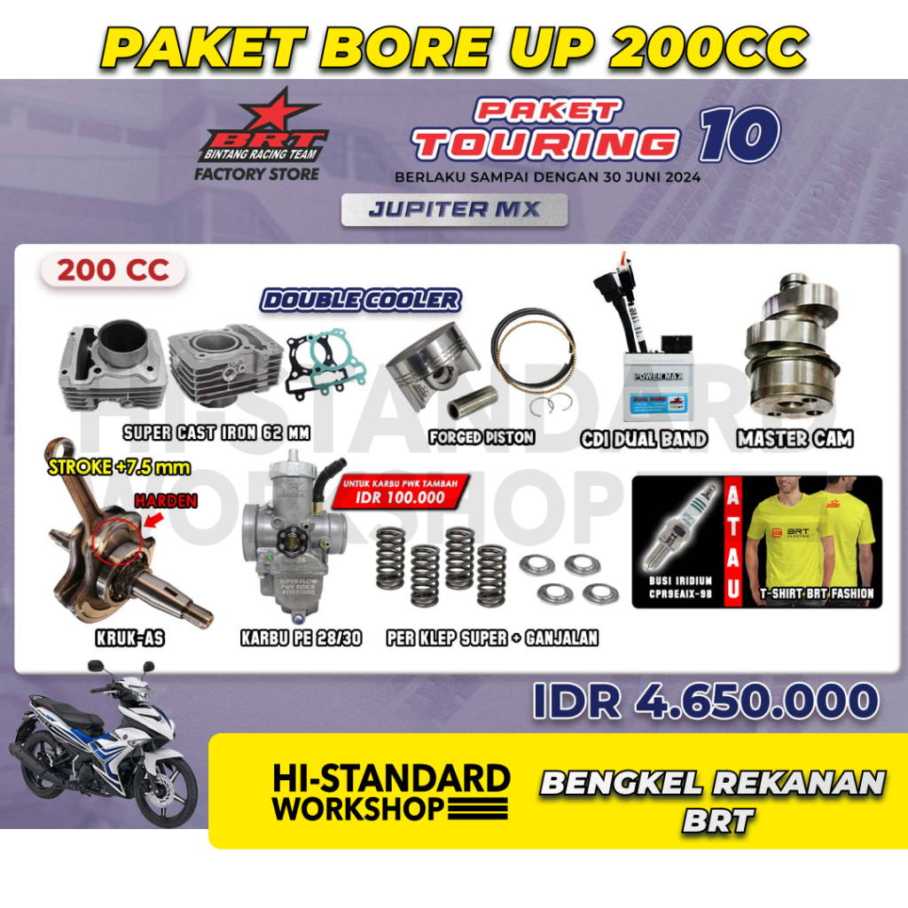 PAKET TOURING 10 200CC JUPITER MX OLD OJMX  BLOK 62 PISTON 62 FORGED NOKEN AS CDI POWERMAX KRUK AS S