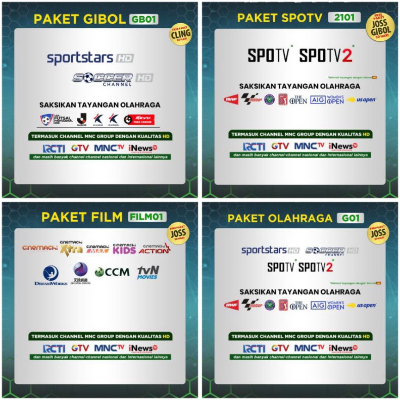 KODE A3O6 Kvision Paket Kvision GOL GB1 211 Spotv Bein G1 Bromo Cartenz dan GOL