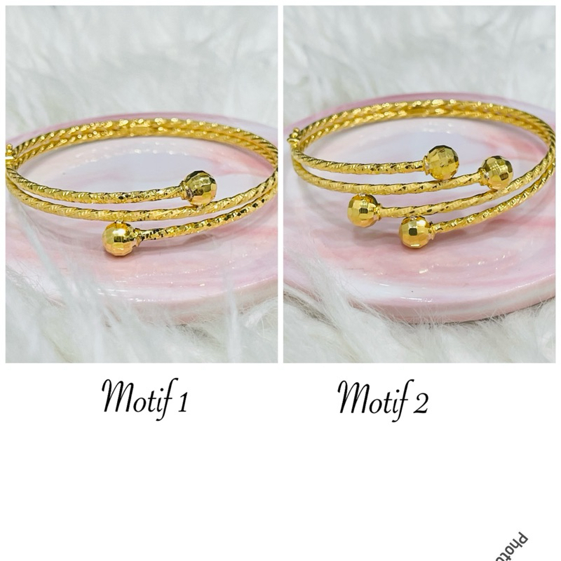 gelang bangle bulat bola kristal ulir susun elegant emas asli kadar 700