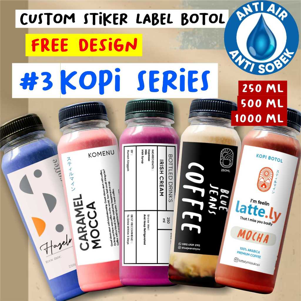 

3# Stiker Label Kopi Stiker Botol Minuman coffee latte milk kekinian biji bean bubuk Custom Print