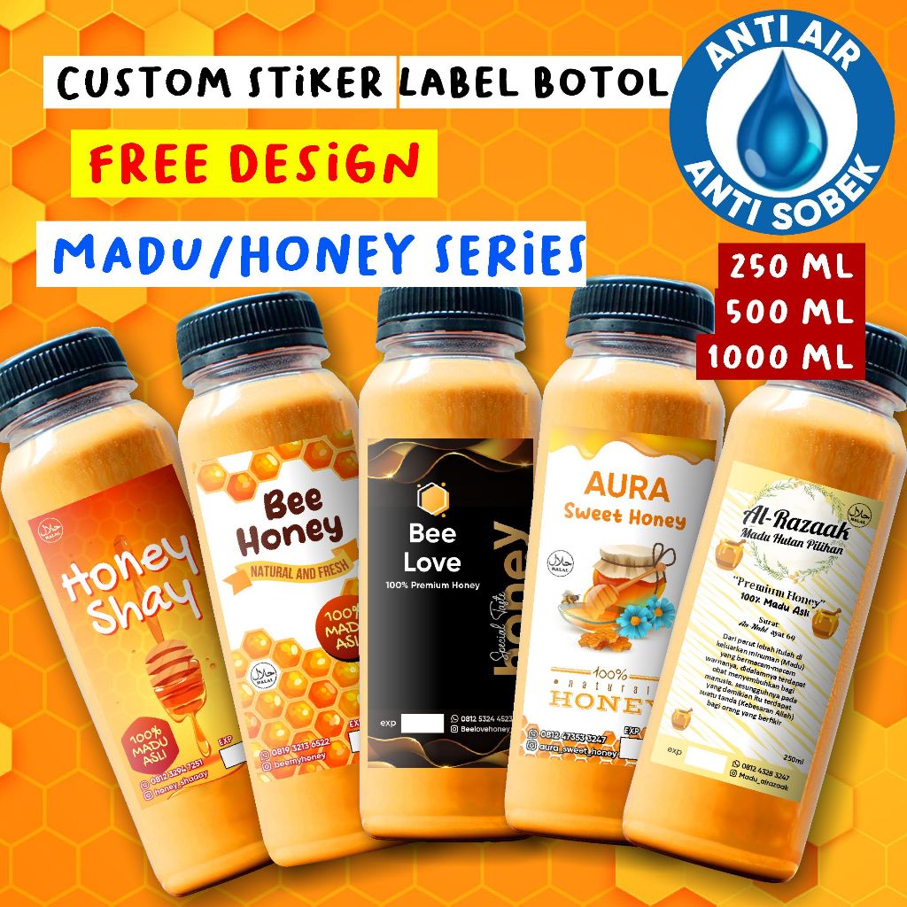 Stiker Label Madu Stiker Honey lebah hutan asli akasia kaliandri multiflora trigona randu mellifera