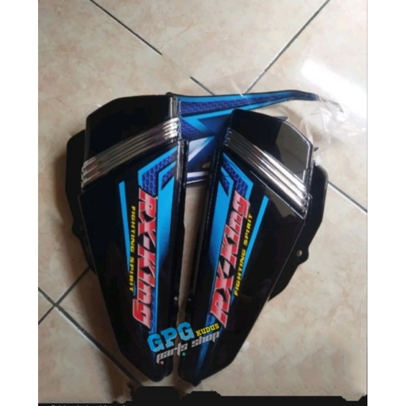 Tutup Box Aki Cover Tepong Aki RX King 2004 Hitam Striping Biru