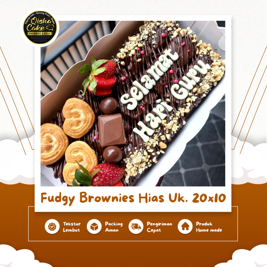 

Fudgy Brownies Panggang Hias Sekat 15 Potong Ukuran 20x10cm Bebas Request Tulisan