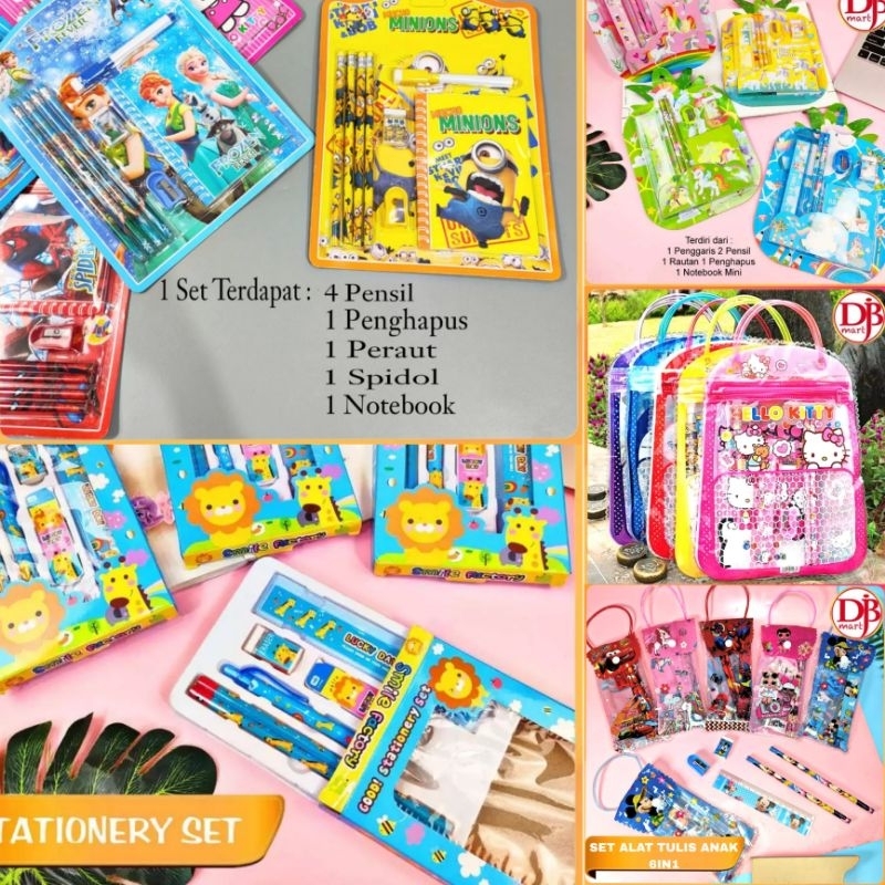 

DJB - Peralatan Alat Tulis Sekolah Anak 7in1 Free Tas Stationery Set Karakter Lucu