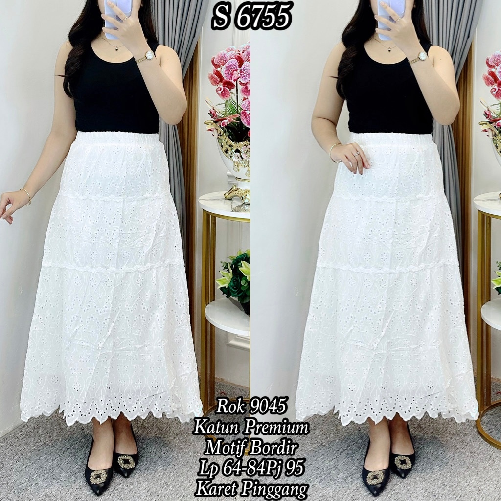 S 6755 #Rok Katun Katbol Polos Putih Bordir Panjang