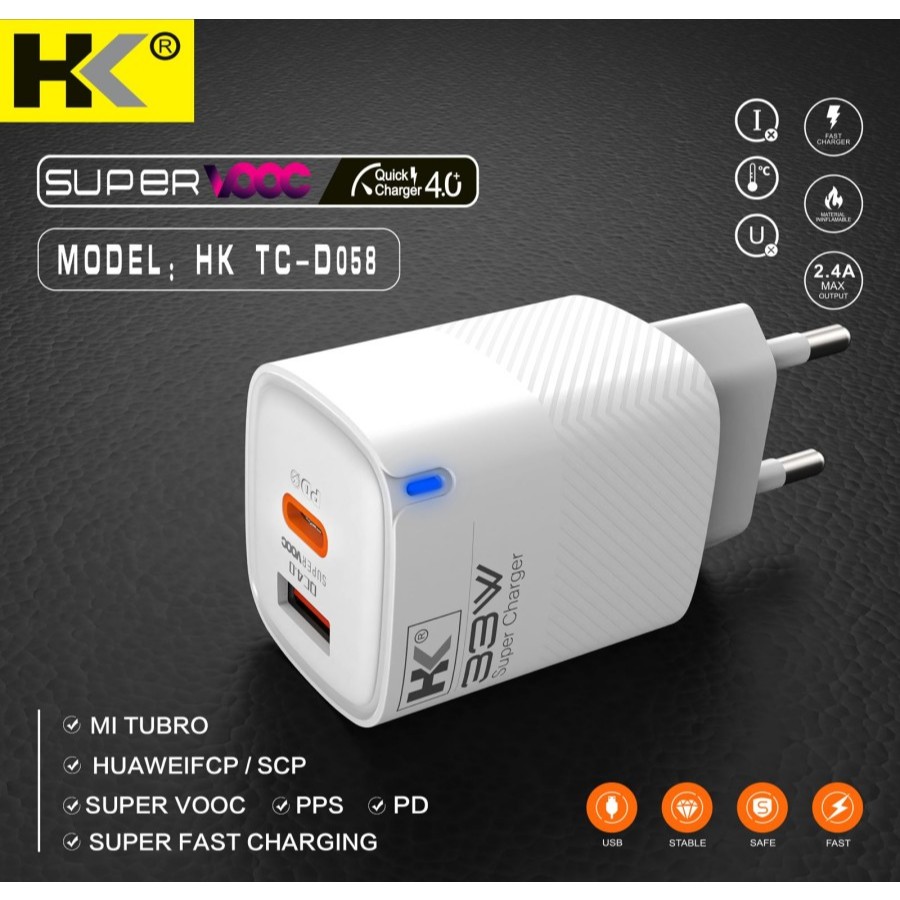 Original HK D058 Charger 33W Fast Charging PD + PPS + QC