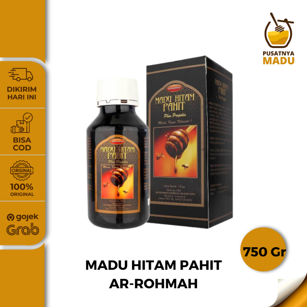 

AR-ROHMAH 750gr Madu Hitam Pahit Arrohmah Hitam Pinahit Insulin kolesterol asam urat