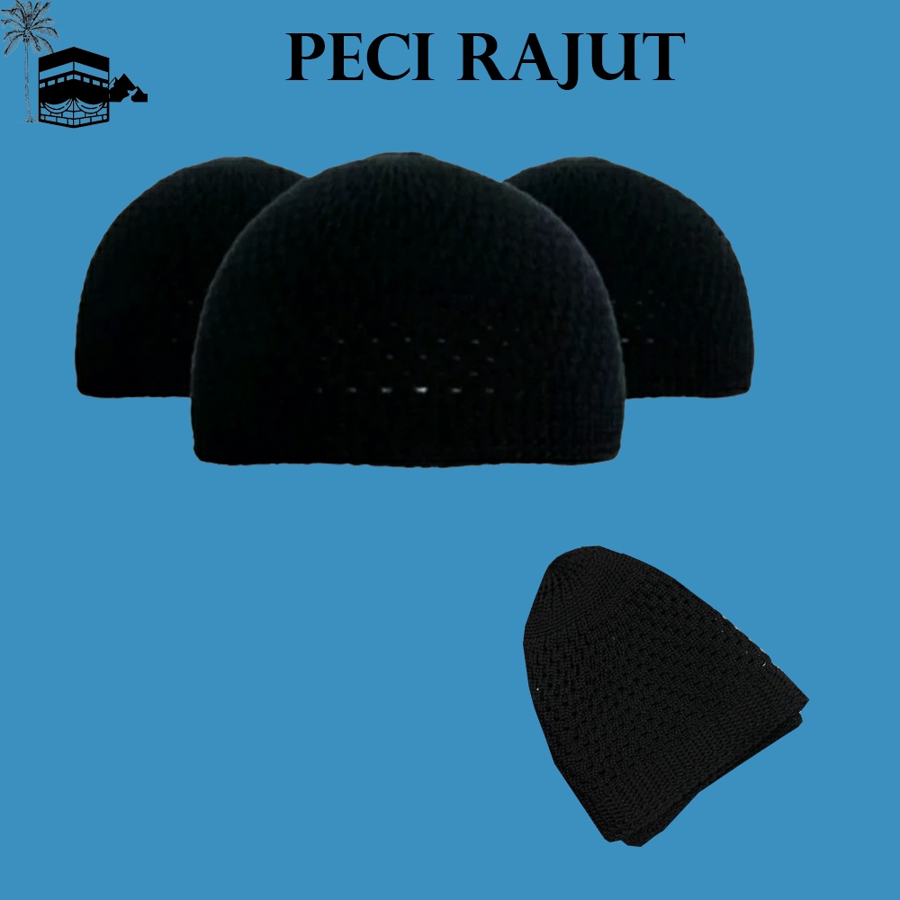 Peci Hitam Rajut Kopyah Tebal Polos Dewasa Kopia Polos