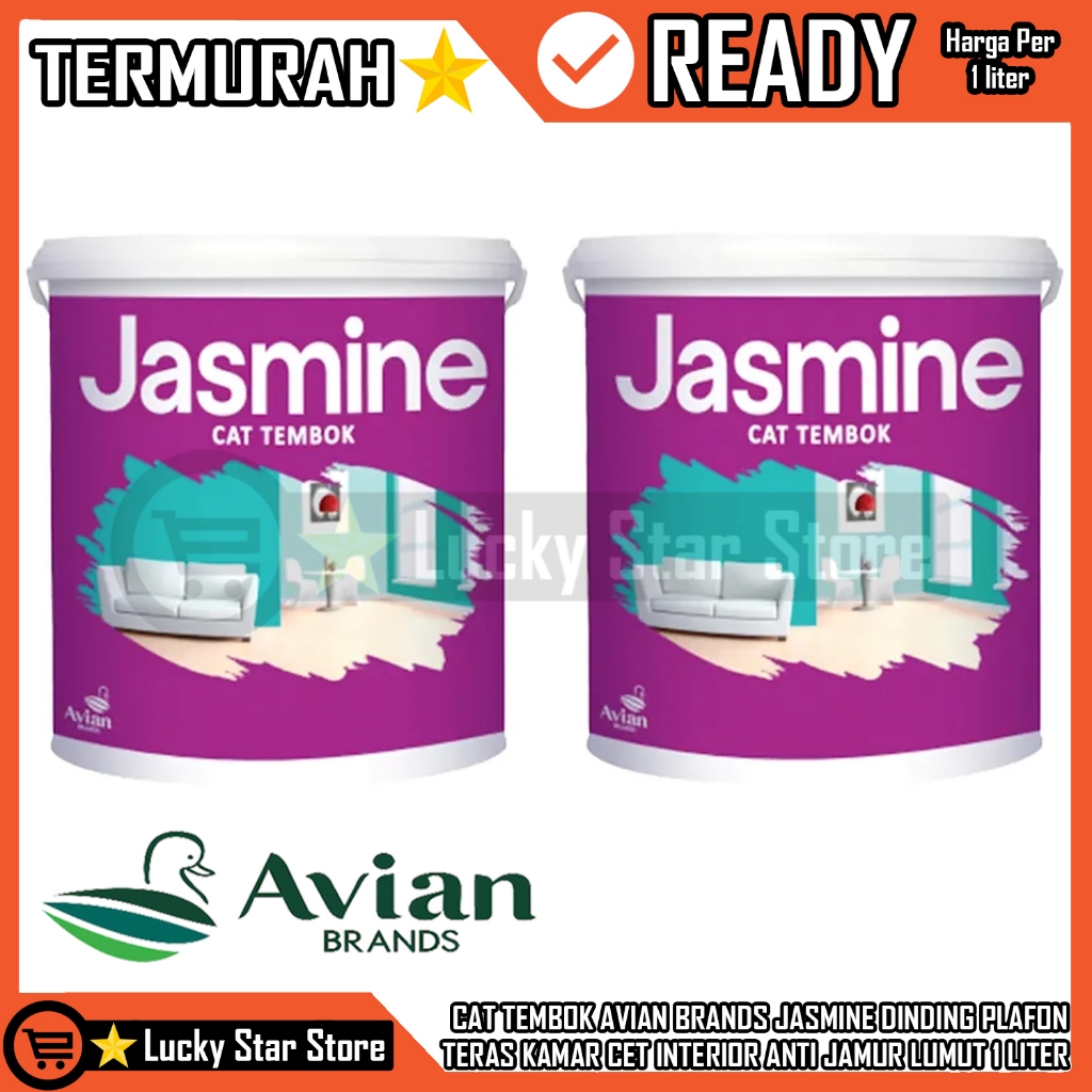 AVIAN BRANDS JASMINE  CAT TEMBOK DINDING PLAFON TERAS KAMAR CET INTERIOR ANTI JAMUR LUMUT 1 LITER KG