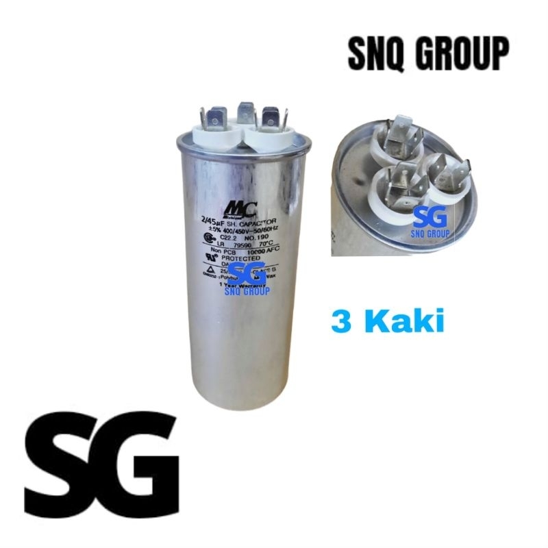 Capasitor ac 2 PK 45/2 uf MC - Kapasitor MC 45+2 mikro untuk AC 2pk LG, samsung, daikin, gree, chang