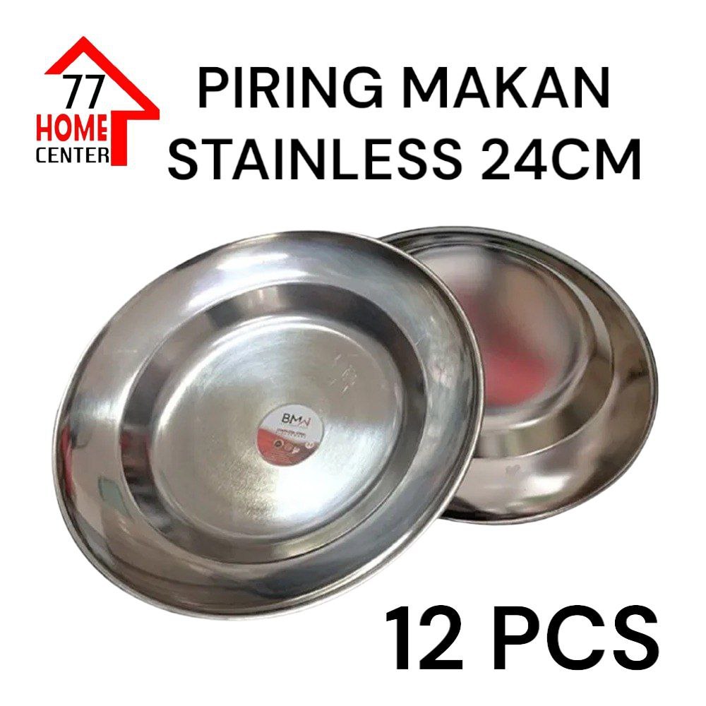 12 PCS Piring BMW Piring Makan Stainless 1 Lusin 20 cm / 22 cm / 24 cm BMW / Piring Makan Bahan Teba