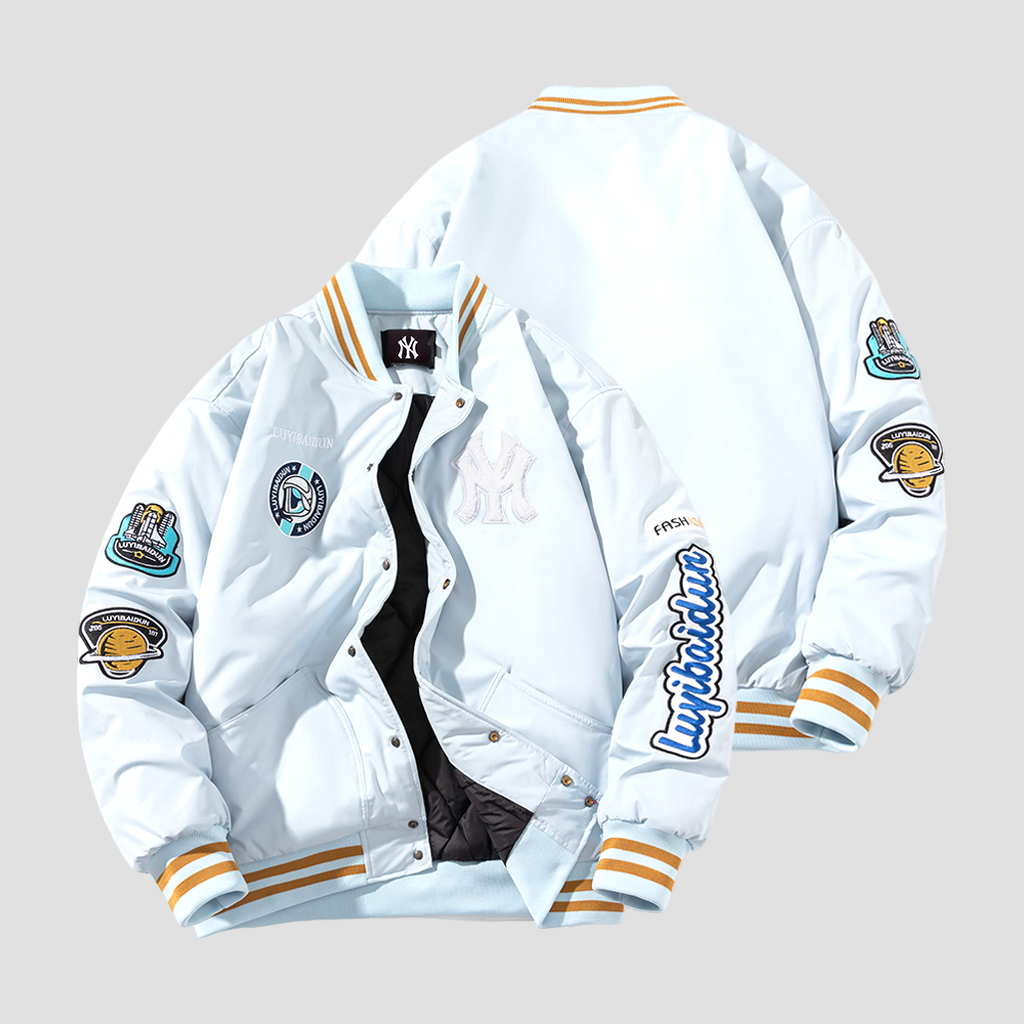 Varsity Jacket NY Putih Pria Wanita Dewasa Baseball Team Full Bordir Premium Distro