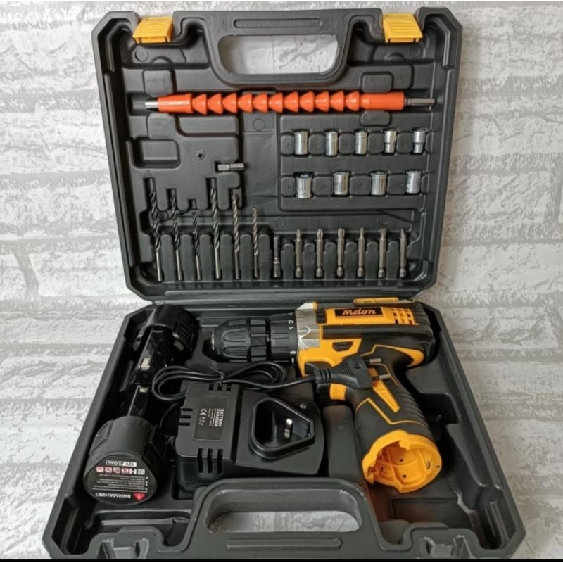 Mesin bor 2 batre baterai bor tangan cordless drill Mdon 125
