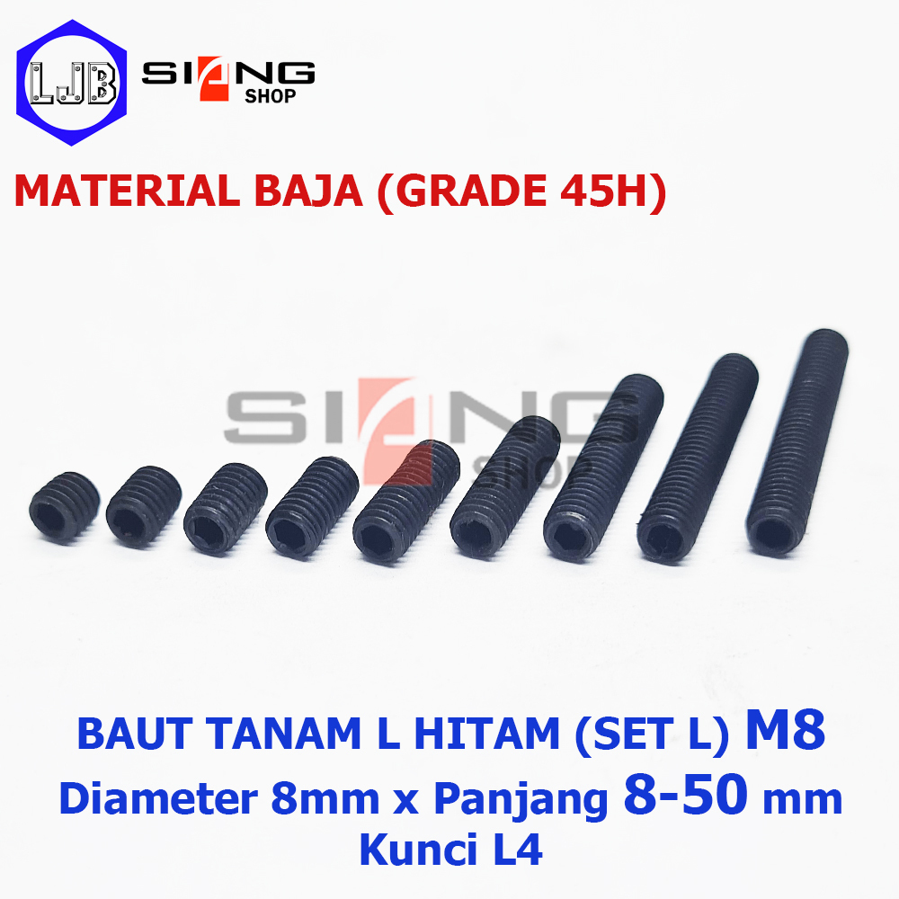 Baut Tanam L M8 Baja Hitam Panjang 8 sd 50mm (Set L)