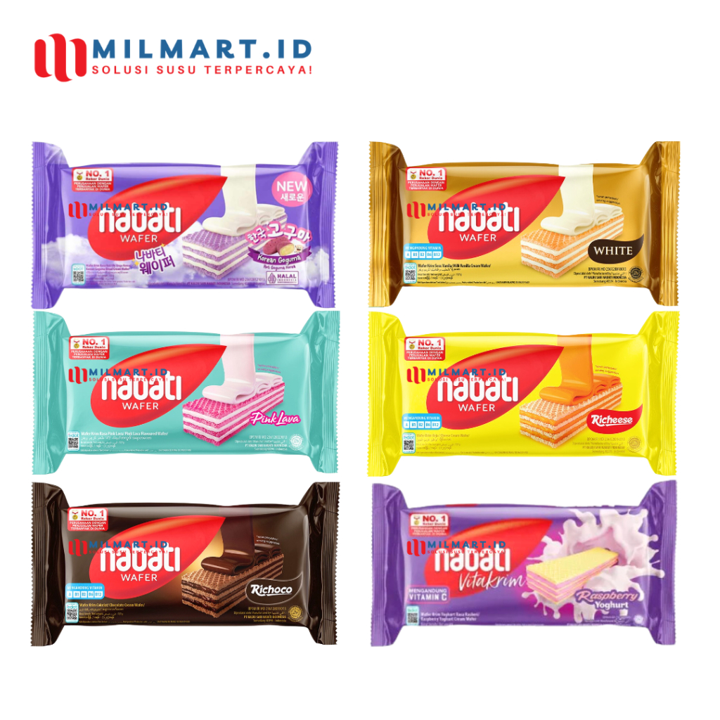 

NABATI WAFER BISKUIT 122 G BISCUIT RICHEESE KEJU/RICHOCO COKELAT/GOGUMA/PINK LAVA/WHITE/BERRY