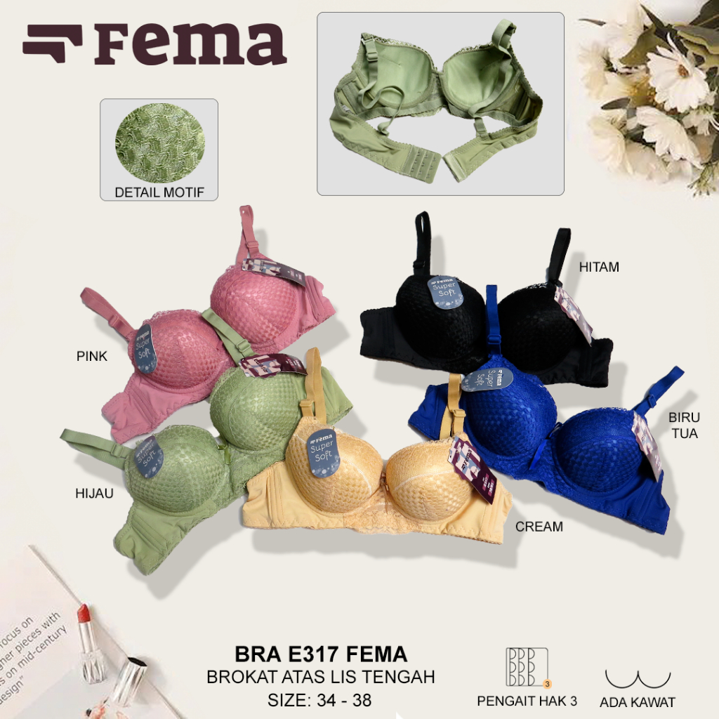FEMA Official Shop Ecer 1 Pcs BH Bra E317 Renda Atas Cup Kecil Kawat