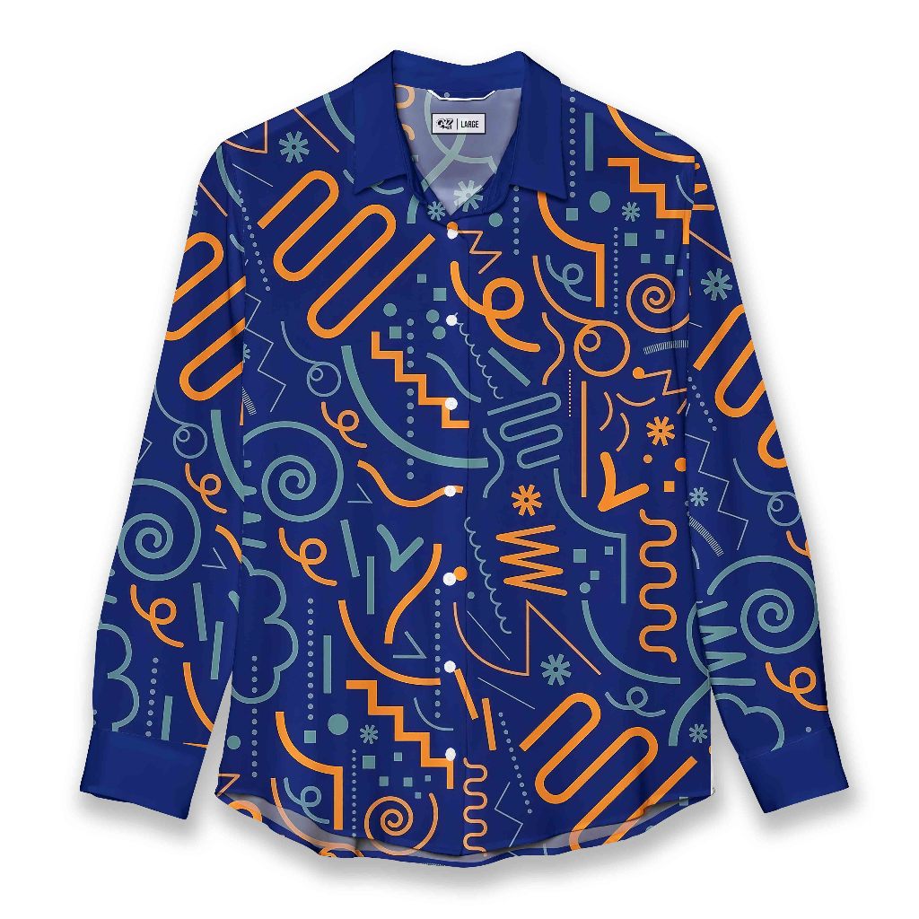 Kemeja Wanita Premium - Doodle Line Art Blue