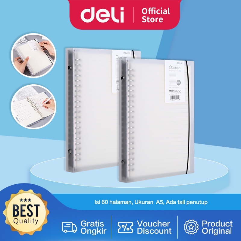 

Binder / Notebook Deli Bening Clear A5 / B5 Free refill 60 lembar putih gading