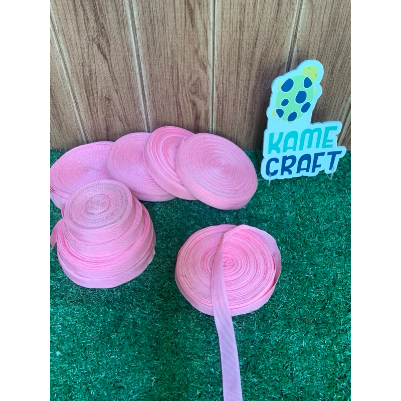 kode :pl1pink CUCI GUDANG STOK LAMA Webbing tape warna PINK MUDA tipis / tali plisir tas / pelipit/ 