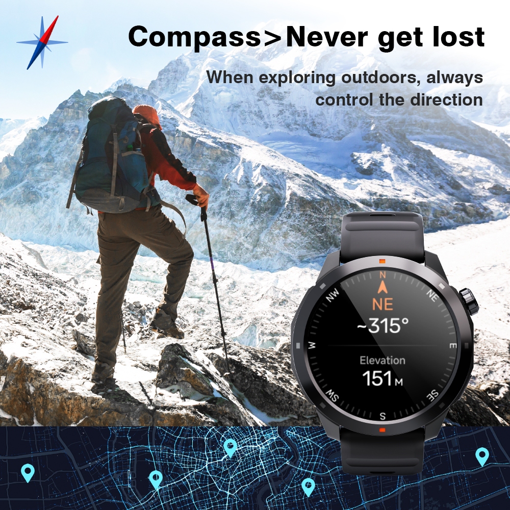 Aolon Navi R3 Jam Tangan Pria GPS Map Running Pace AOD Display Amoled Screen Smartwatch Stainless Steel 3ATM Waterproof Altitude-4