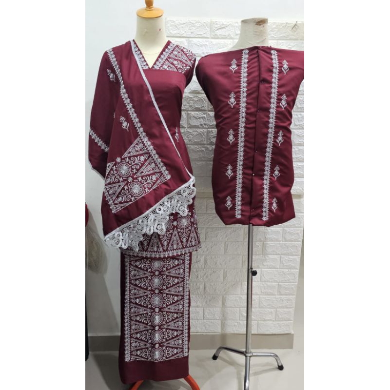 Bahan Cople Kurung Bordir Set Selendang Motif Songket Melayu/Bahan Balotelli/Motif Bordir Songket Me