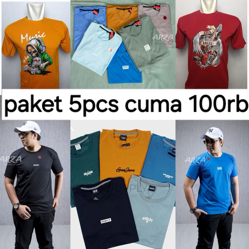 #PROMO PAKET USAHA 5pcs 100ribuan KAOS DISTRO MOTIF BRANDED//Kaos distro pria-wanita bahan semi katu