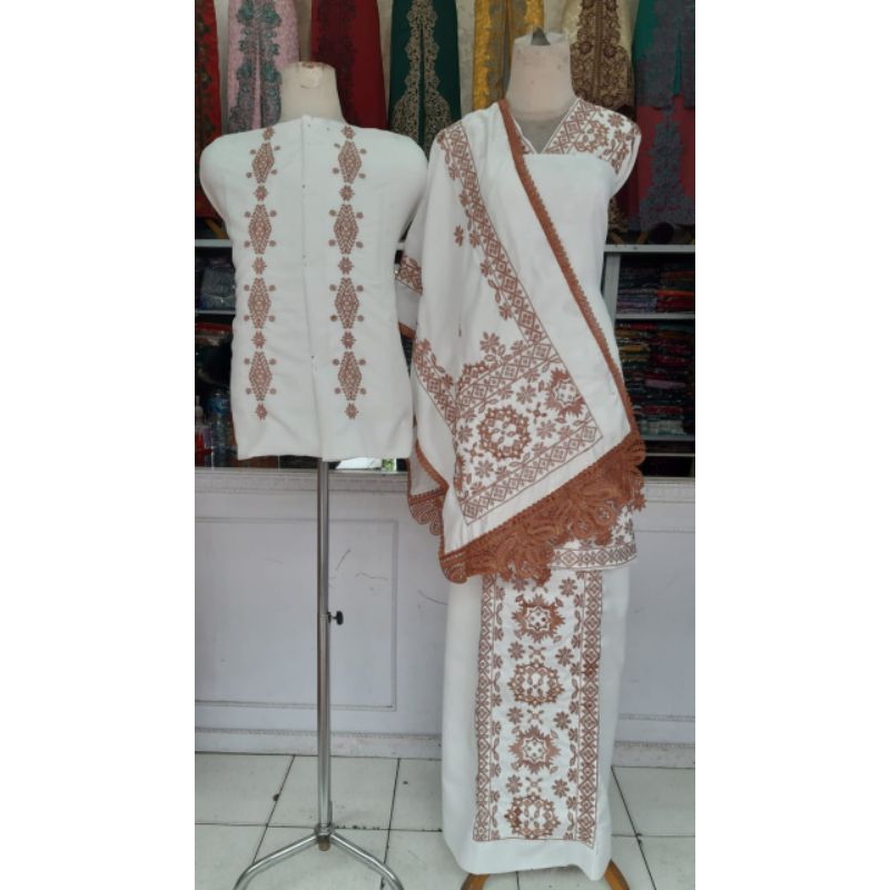 Bahan Cople Baju Kurung Bordir Set Selendang Motif Songket Melayu/Bahan Baloteli/Motif Bordir Songke