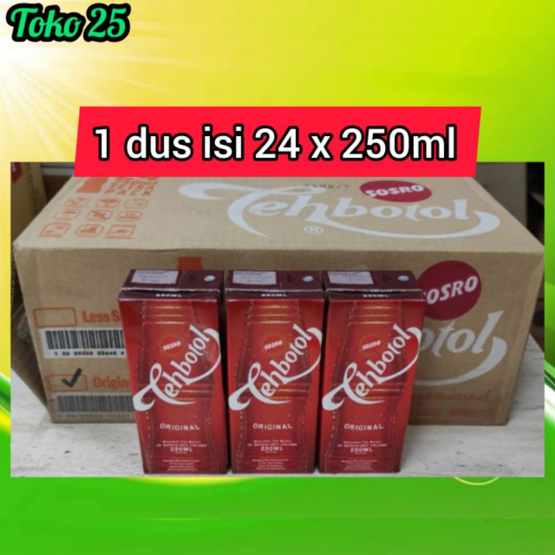 

Teh botol sosro kotak 1 dus isi 24x250ml utk cargo mak 2 dus y kaka