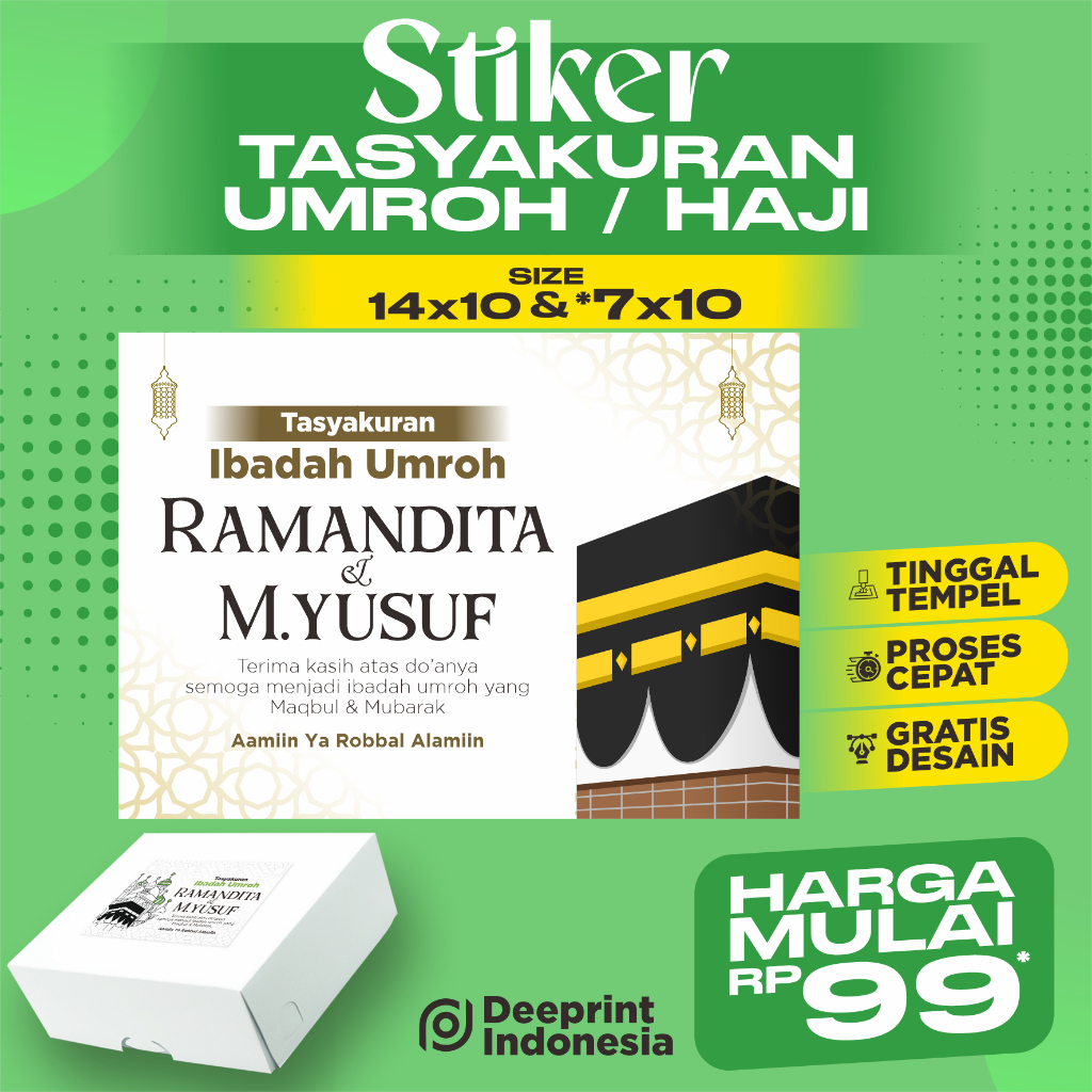 

Stiker Tasyakuran Umroh / Haji Untuk Kotak Nasi, Stiker Box Makanan, Stiker Tas Hajatan Murah