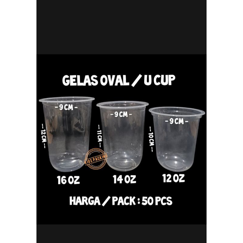 1 Dus / 20 Roll Gelas Oval U Cup 16oz Cup Oval 14oz 12oz Bulat