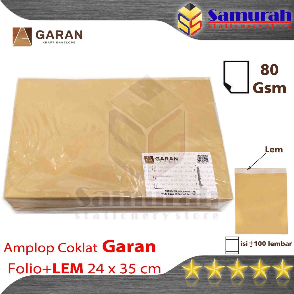 

Amplop Kertas Coklat GARAN Ukuran Folio Lem / Amplop Dokumen F4 + Seal 80 Gsm / gram 1 pak isi 100