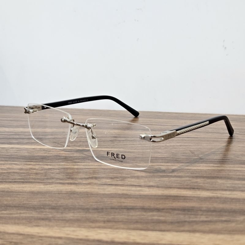 frame kacamata frameless fred silver black grade original