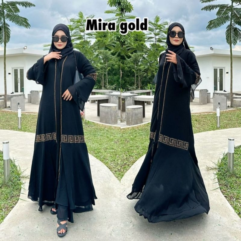 Abaya Hitam Turkey Gamis Maxi Dress Arab Saudi Turki Dubai Mira Gold