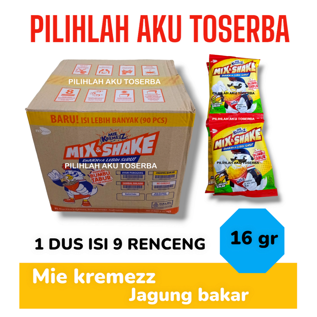 

Mie KREMEZZ Mix & Shake Rasa JAGUNG BAKAR Renceng - ( HARGA 1 DUS )