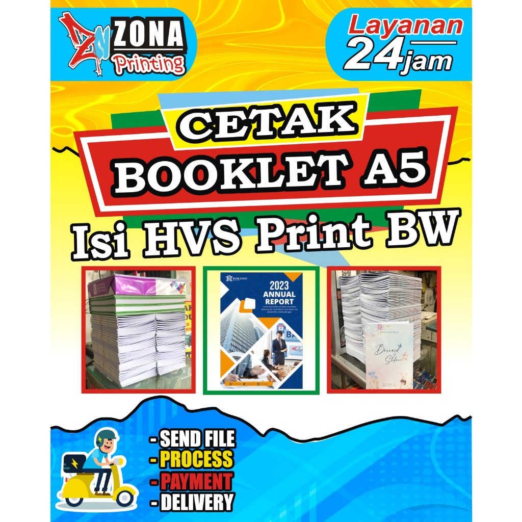 

Cetak Booklet A5 Premium/ Print buku isi HVS/ staples tengah A5