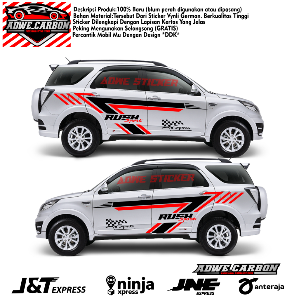 sudah 2sisi. STICKER VARIASI BODY SAMPING CUTTING STICKER DECAL VARIASI MOBIL TERIOS RUSH HITAM PUTI