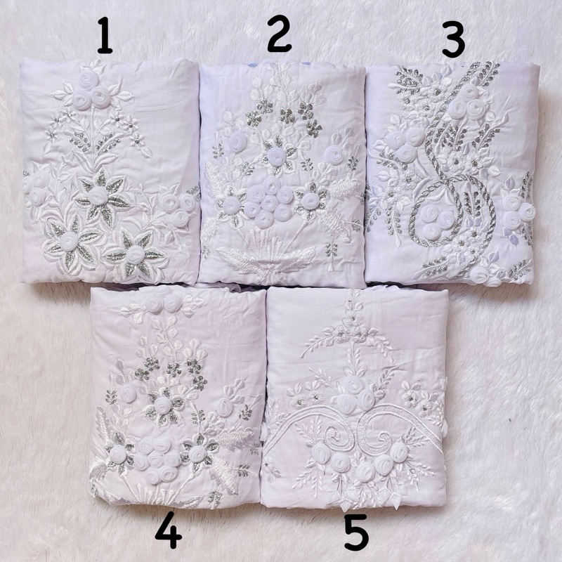 MUKENA BORDIR TILE TERUSAN LAJURAN DEWASA RAYON putih senada