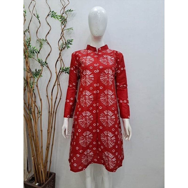 ATASAN MUSLIM WANITA MOTIF JUMPUTAN WARNA MERAH