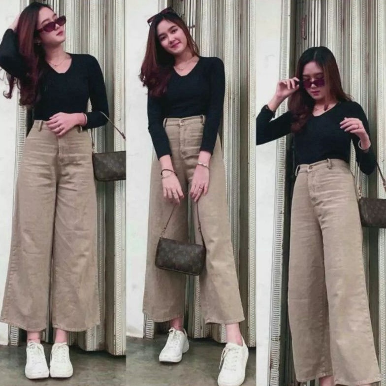 Spesial Lebaran Mozza Jeans Kulot Wanita  Bawahan Jeans Highwaist  Kulot Jeans Warna BYG